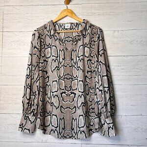 Cabi Blouse Womens Size Medium Serpentine Snake Print Ruffle Collar City Top